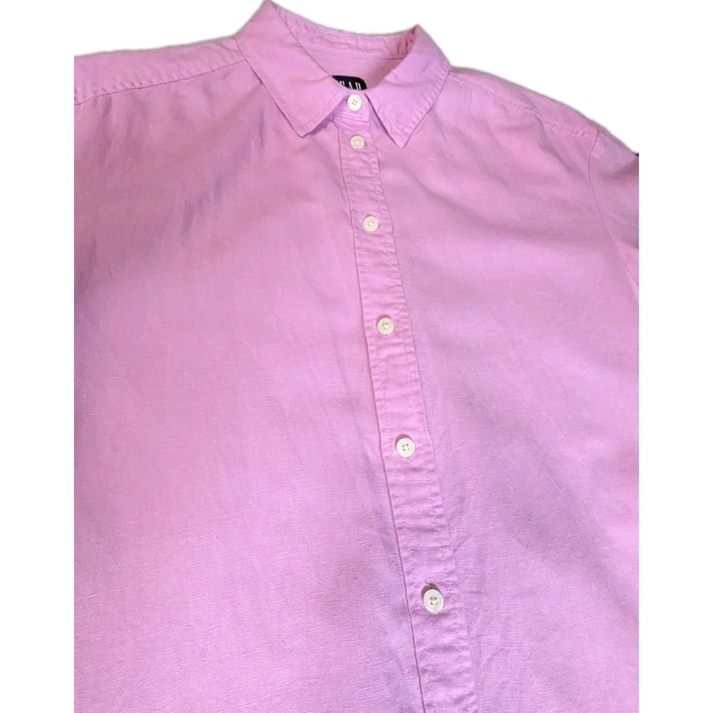 GAP Pink Linen Blend Short Sleeve Button Front Shirt Dress XS Petite W/ Pockets - Picture 11 of 13
